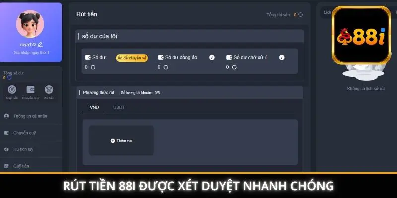 Rút tiền 88I được xét duyệt nhanh chóng